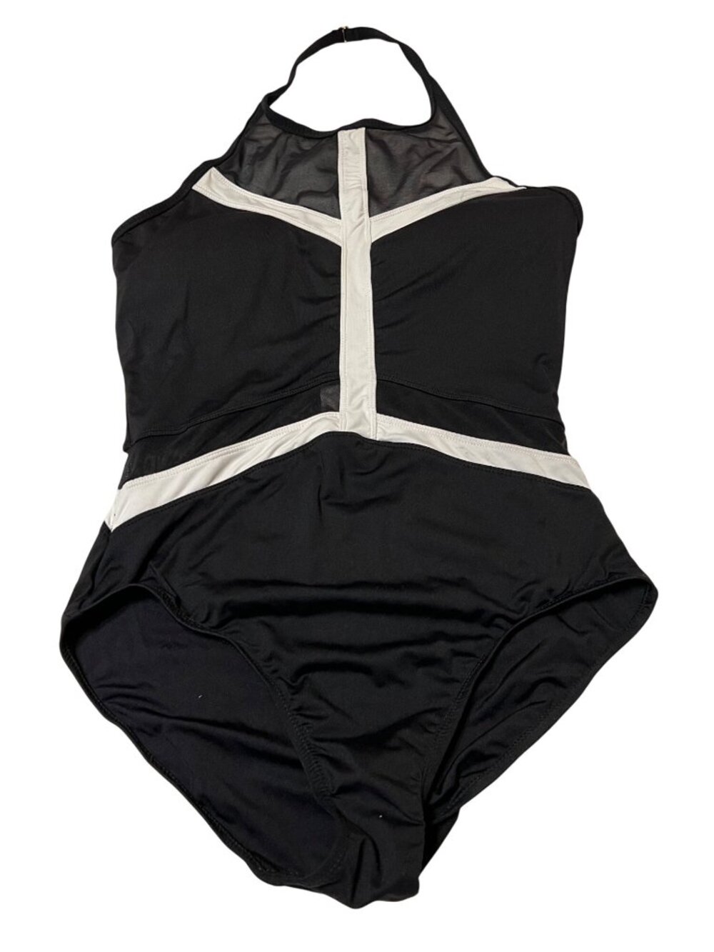 Anne Cole Black White One-Piece Halter Swimsuit Mesh Neckline Size S 17MO02119